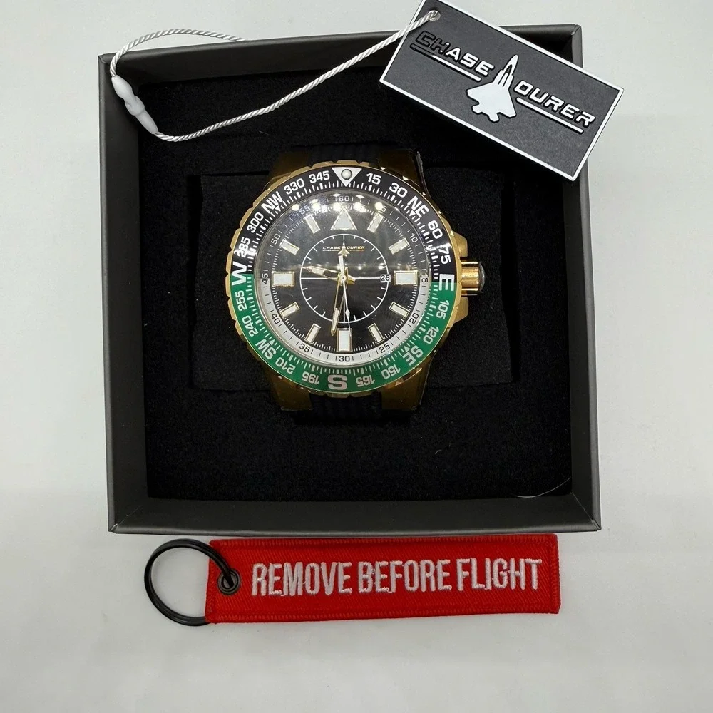 Chase Durer By Invicta Black Dial Rubber Strap Gold Watch Men's - CDW-0105‎